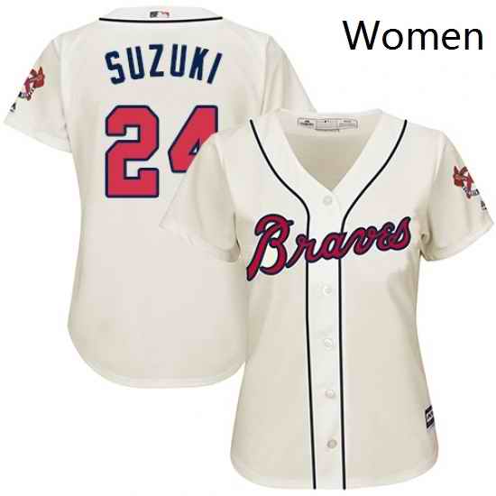 Womens Majestic Atlanta Braves 24 Kurt Suzuki Replica Cream Alternate 2 Cool Base MLB Jersey